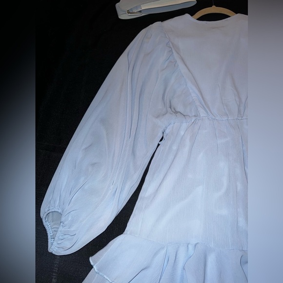Long sleeve Ruffle Belted Dress in Winter Blue - Picture 13 of 13